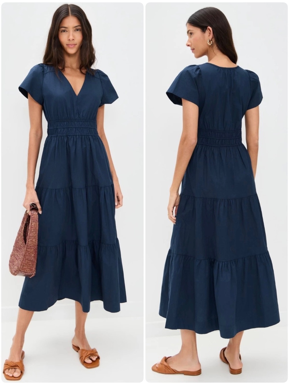 Marea by Liz Joy Annabelle Dress in Navy Blue Cotton Tiered Size XS